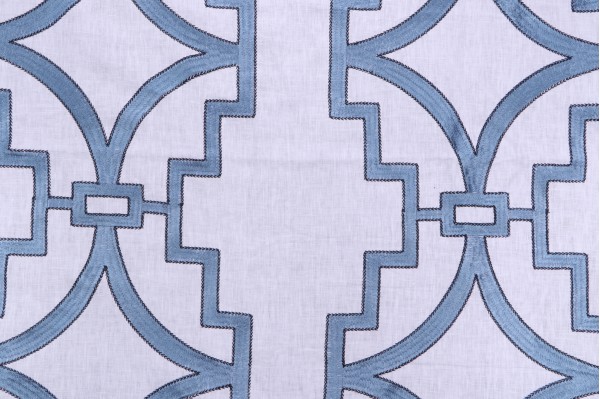 Anna French Songyue W736144 Embroidered Drapery Fabric in Blue for Thibaut