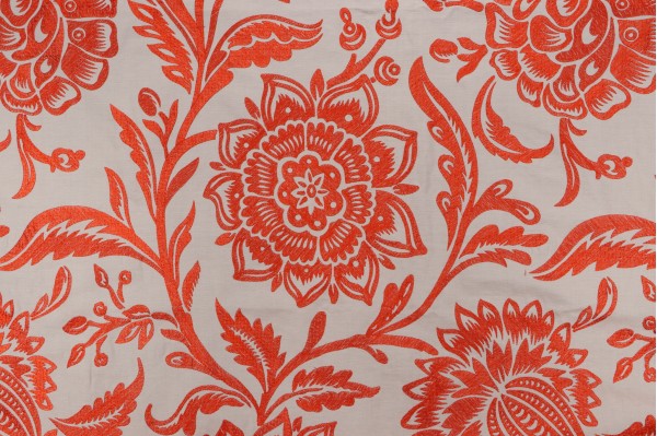 Thibaut Rivera W713047 Embroidered Drapery Fabric in Coral on Flax