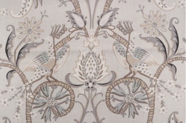 Thibaut Peacock Garden F924357 Printed Linen Drapery Fabric in Grey