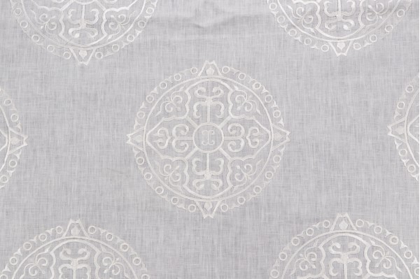 Thibaut Halie W736127 Embroidered Drapery Fabric in White on Linen