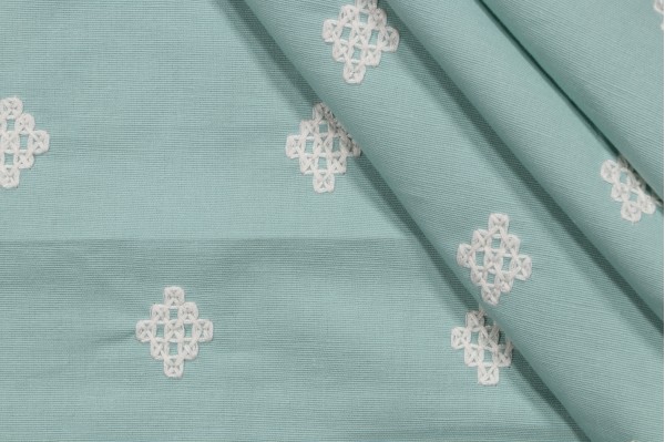 Click for .88 Yards Thibaut Zambia W736119 Embroidered Drapery Fabric in Aqua Thibaut Zambia W736119 Embroidered Drapery Fabric in Aqua