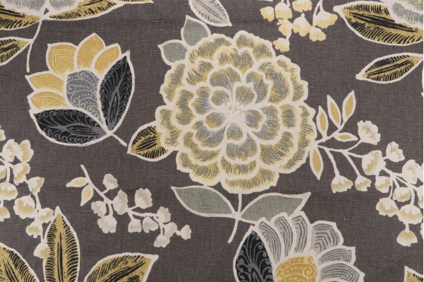 Thibaut Sulu F913010 Printed Linen Drapery Fabric in Charcoal