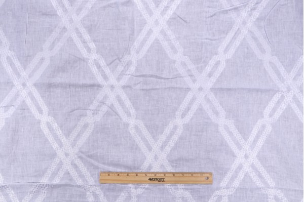 Thibaut Fusion Trellis W736150 Semi-Sheer Embroidered Linen Drapery Fabric in White