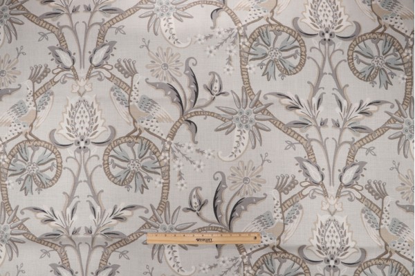 Thibaut Peacock Garden F924357 Printed Linen Drapery Fabric in Grey