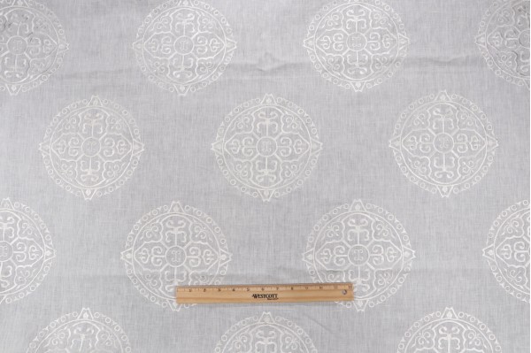 Thibaut Halie W736127 Embroidered Drapery Fabric in White on Linen