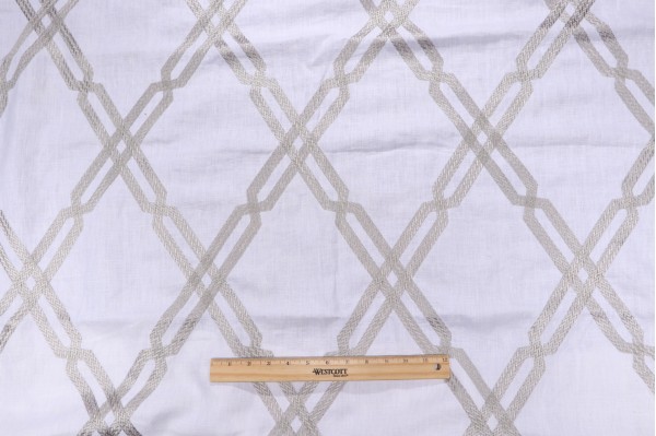 Thibaut Fusion Trellis W736149 Embroidered Linen Drapery Fabric in Grey