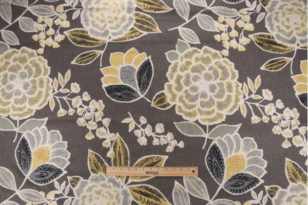 Thibaut Sulu F913010 Printed Linen Drapery Fabric in Charcoal