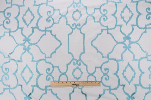 Thibaut Ogden W714215 Embroidered Drapery Fabric in Turquoise