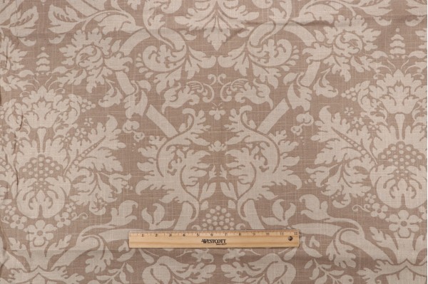 1 Yard Thibaut Residence Damask F91353 Printed Linen Blend Drapery Fabric in Taupe