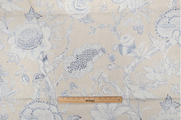Thibaut Rittenhouse F94146 Printed Cotton Blend Drapery Fabric in Blue and Tan
