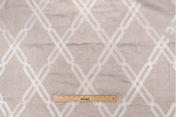 Anna French Fusion Trellis W736148 Embroidered Linen Drapery Fabric in Natural for Thibaut