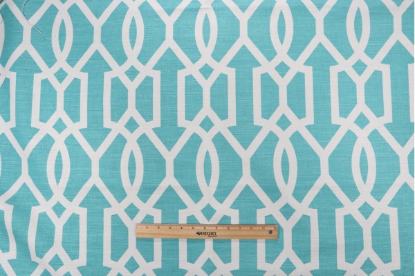 Thibaut Downing Gate F916046 Printed Linen Blend Drapery Fabric in Turquoise