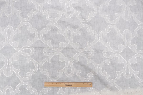 Thibaut Park Slope W764118 Sheer Embroidered Linen Drapery Fabric in White