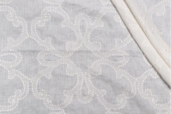 Thibaut Park Slope W764118 Sheer Embroidered Linen Drapery Fabric in White