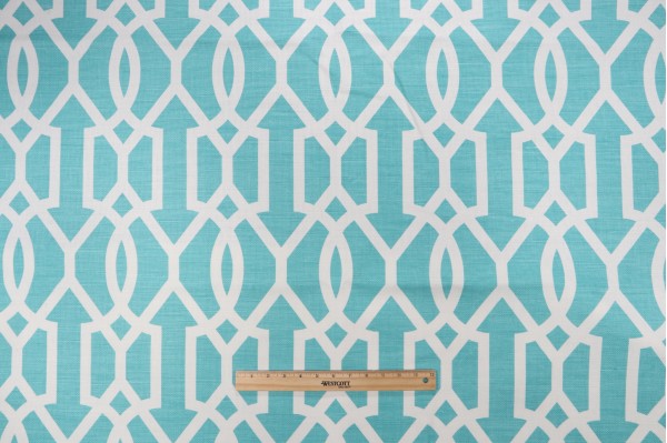 Thibaut Downing Gate F916046 Printed Linen Blend Drapery Fabric in Turquoise