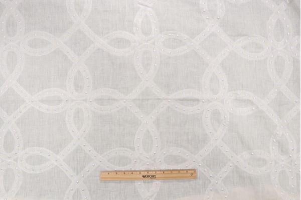 Thibaut Salina Ribbon AW1376 Sheer Embroidered Drapery Fabric in White