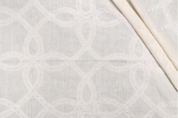 Thibaut Salina Ribbon AW1376 Sheer Embroidered Drapery Fabric in White