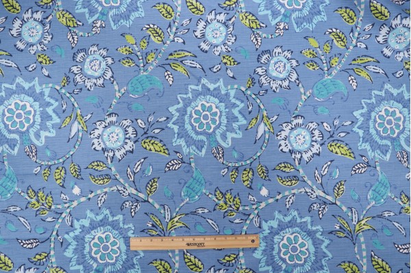 Thibaut Sevita F964109 Printed Linen Blend Drapery Fabric in Blue and Green