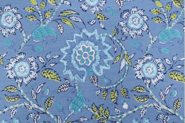 Thibaut Sevita F964109 Printed Linen Blend Drapery Fabric in Blue and Green