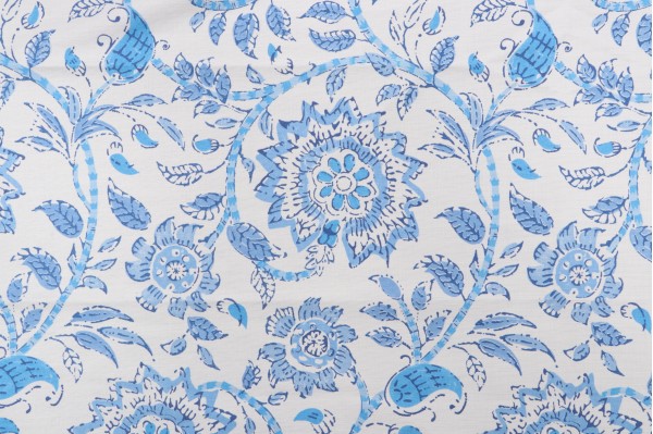 1 Yard Thibaut Sevita F964110 Printed Linen Blend Drapery Fabric in Blue and White