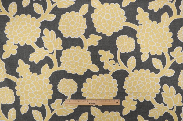 Thibaut Nikko F916016 Printed Linen Blend Drapery Fabric in Yellow and Grey