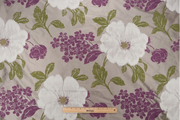 Thibaut Rue De Seine AF7868 Printed & Embroidered Silk Drapery Fabric in Cream on Taupe