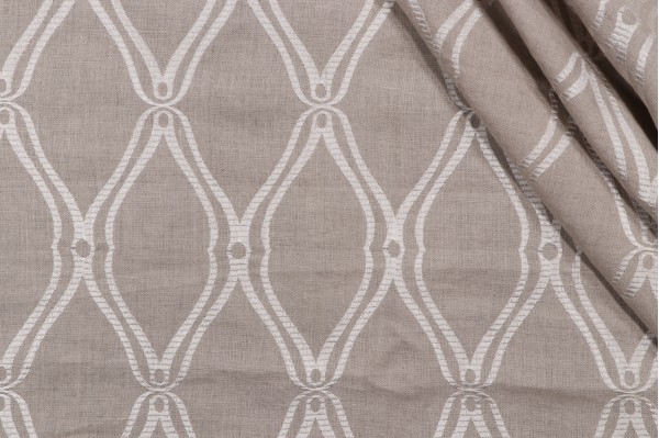 Thibaut Frankfurt W74107 Embroidered Linen Drapery Fabric in Natural Linen