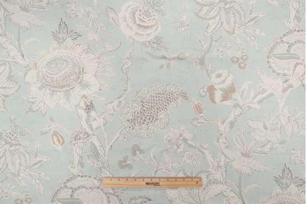Thibaut Rittenhouse F94149 Printed Cotton Blend Drapery Fabric in Sea Glass