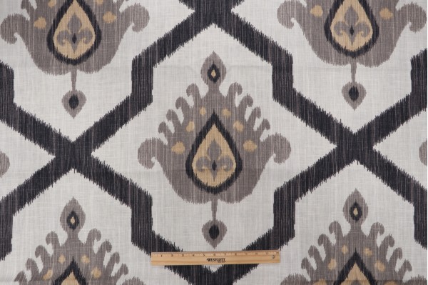 Thibaut Myanmar Ikat F936135 Printed Linen Blend Drapery Fabric in Black