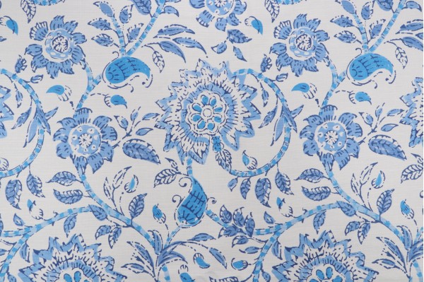 Thibaut Sevita F964110 Printed Linen Blend Drapery Fabric in Blue and White