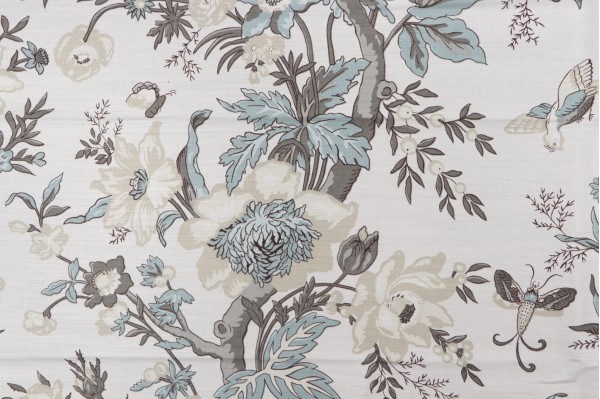 Thibaut Nemour F936131 Printed Linen Blend Drapery Fabric in Beige and Aqua