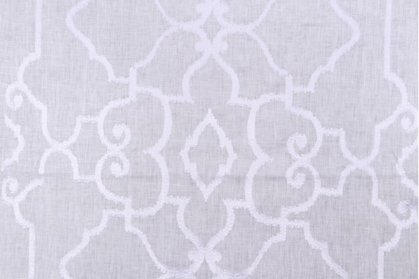Click for 3 Yards Anna French Ogden W714211 Embroidered Linen Drapery Fabric in White on White for Thibaut Anna French Ogden W714211 Embroidered Linen Drapery Fabric in White on White for Thibaut