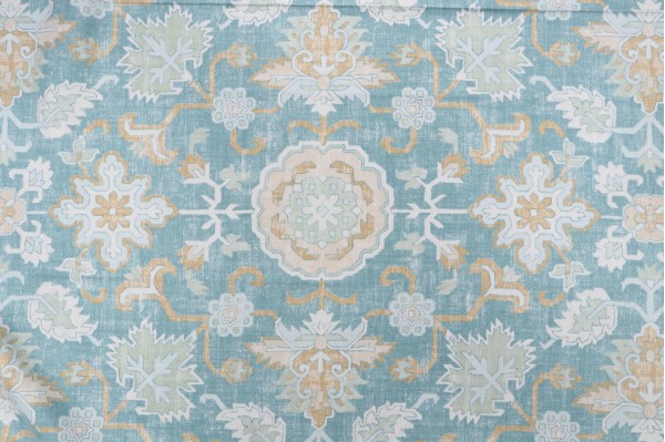 Click for 1.38 Yards Thibaut Mahal F964134 Printed Linen Blend Drapery Fabric in Aqua Thibaut Mahal F964134 Printed Linen Blend Drapery Fabric in Aqua