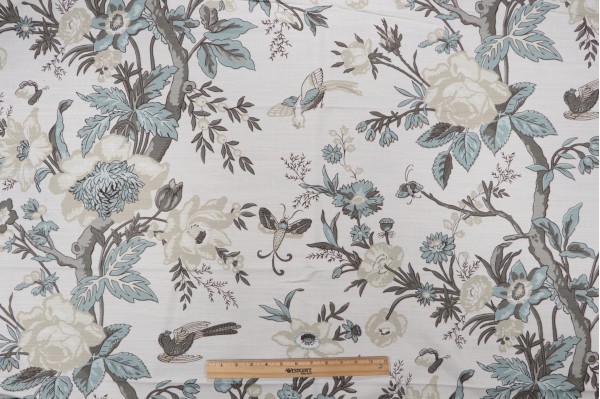 Thibaut Nemour F936131 Printed Linen Blend Drapery Fabric in Beige and Aqua