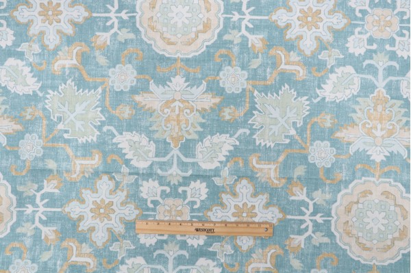 Click for 1.38 Yards Thibaut Mahal F964134 Printed Linen Blend Drapery Fabric in Aqua Thibaut Mahal F964134 Printed Linen Blend Drapery Fabric in Aqua