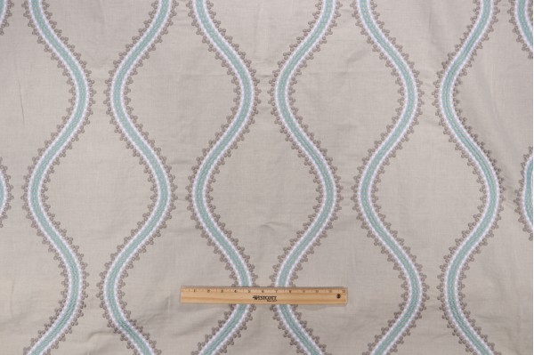 Thibaut Juniper Ogee W764108 Embroidered Drapery Fabric in Aqua