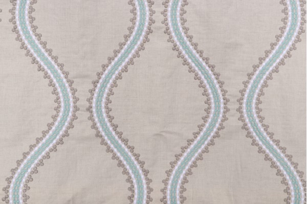 Thibaut Juniper Ogee W764108 Embroidered Drapery Fabric in Aqua