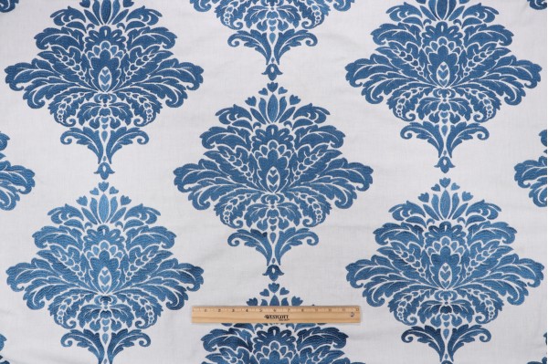 Click for 4.38 Yards Thibaut Arturo Damask W713014 Embroidered Drapery Fabric in Navy on White Thibaut Arturo Damask W713014 Embroidered Drapery Fabric in Navy on White