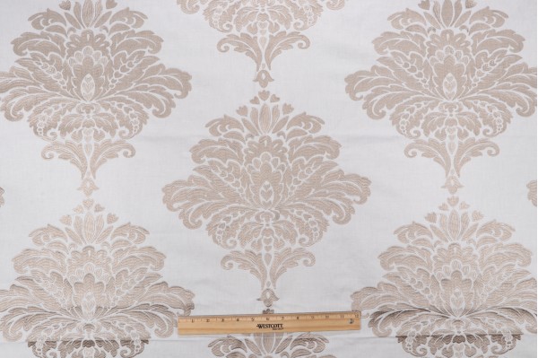 Thibaut Arturo Damask W713017 Embroidered Drapery Fabric in Grey on White