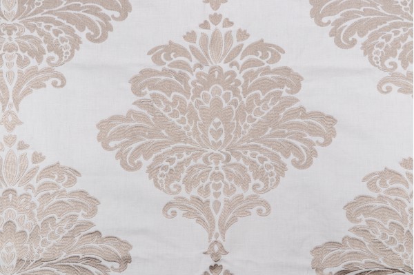 Thibaut Arturo Damask W713017 Embroidered Drapery Fabric in Grey on White