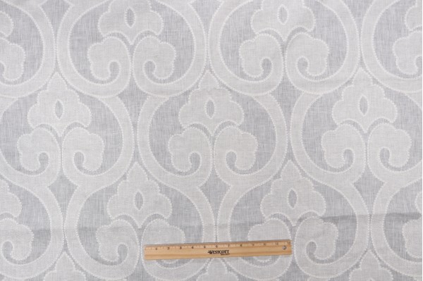 Thibaut Clovis W714263 Sheer Embroidered Linen Drapery Fabric in Off-White