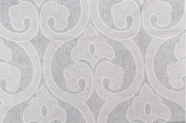 Thibaut Clovis W714263 Sheer Embroidered Linen Drapery Fabric in Off-White