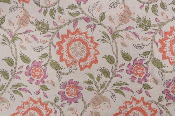 Thibaut Sevita F964113 Printed Linen Blend Drapery Fabric in Fuchsia and Coral