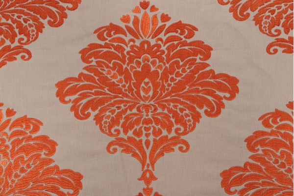 Thibaut Arturo Damask W713013 Embroidered Drapery Fabric in Orange