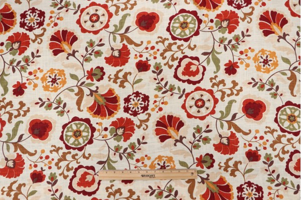 Click for 6.5 Yards Belle Maison Daphne Printed Linen Blend Drapery Fabric in Crimson Belle Maison Daphne Printed Linen Blend Drapery Fabric in Crimson
