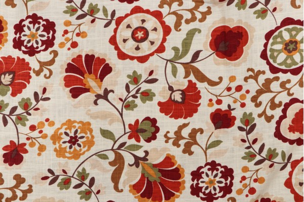 Click for 6.5 Yards Belle Maison Daphne Printed Linen Blend Drapery Fabric in Crimson Belle Maison Daphne Printed Linen Blend Drapery Fabric in Crimson