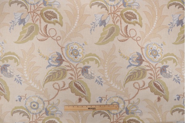 Thibaut Ballantyne Printed Cotton Drapery Fabric in Beige for Scalamandre