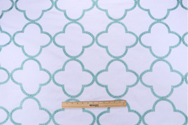 Thibaut Mara W716004 Embroidered Drapery Fabric in Turquoise