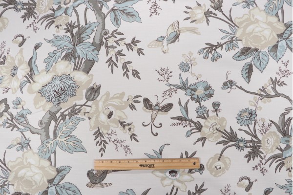 Thibaut Nemour F936131 Printed Linen Blend Drapery Fabric in Beige and Aqua