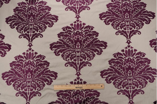 Thibaut Arturo Damask W713016 Embroidered Drapery Fabric in Dark Purple on Flax